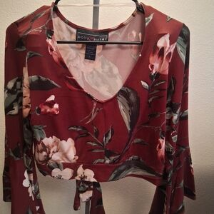 Polly & Esther Burgundy Floral Crop Top